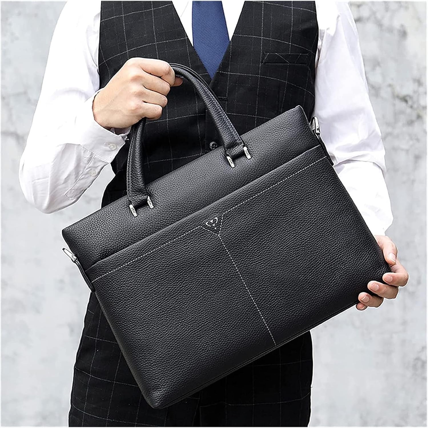 Soft Leather 13.3 Inch Laptop Briefcase Classic Litchi Pattern Business Bag rk Messenger Shoulder bag