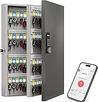 Vista 8 de WeHere Caja de Llaves de 32 Llaves con Doble Cerradura, Desbloqueo por Combinación y Llave, Gabinete de Llaves para Montaje en Pared con Etiqueta