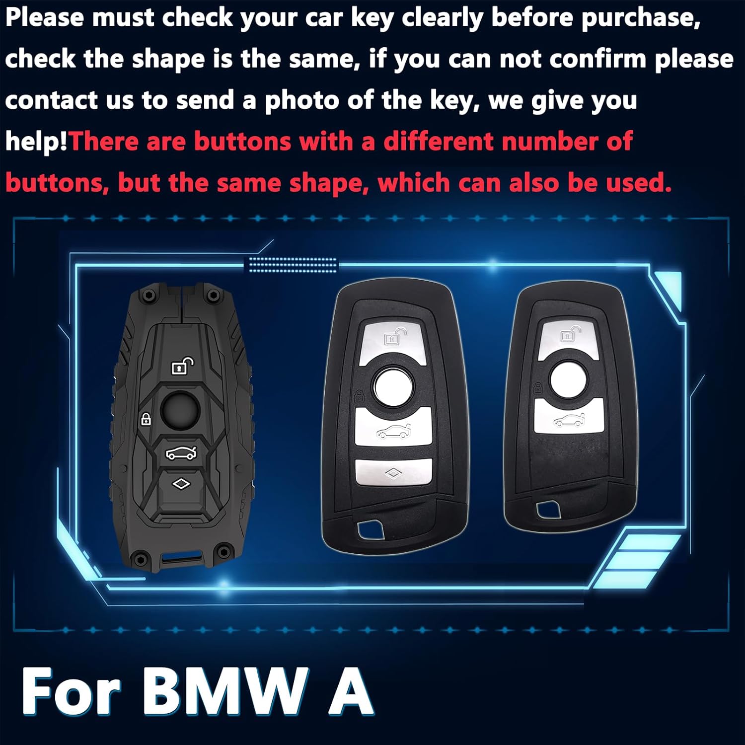 Zinc Alloy Key Fob Cover,Keychain,Full Protection Car Key Case for BMW 1 3 4 5 6 7 Series X1 X3 X4 M2 M3 M4 M5 M6 GT Smart Remote Keyless Keyshell Accessories(NO.004 Black)