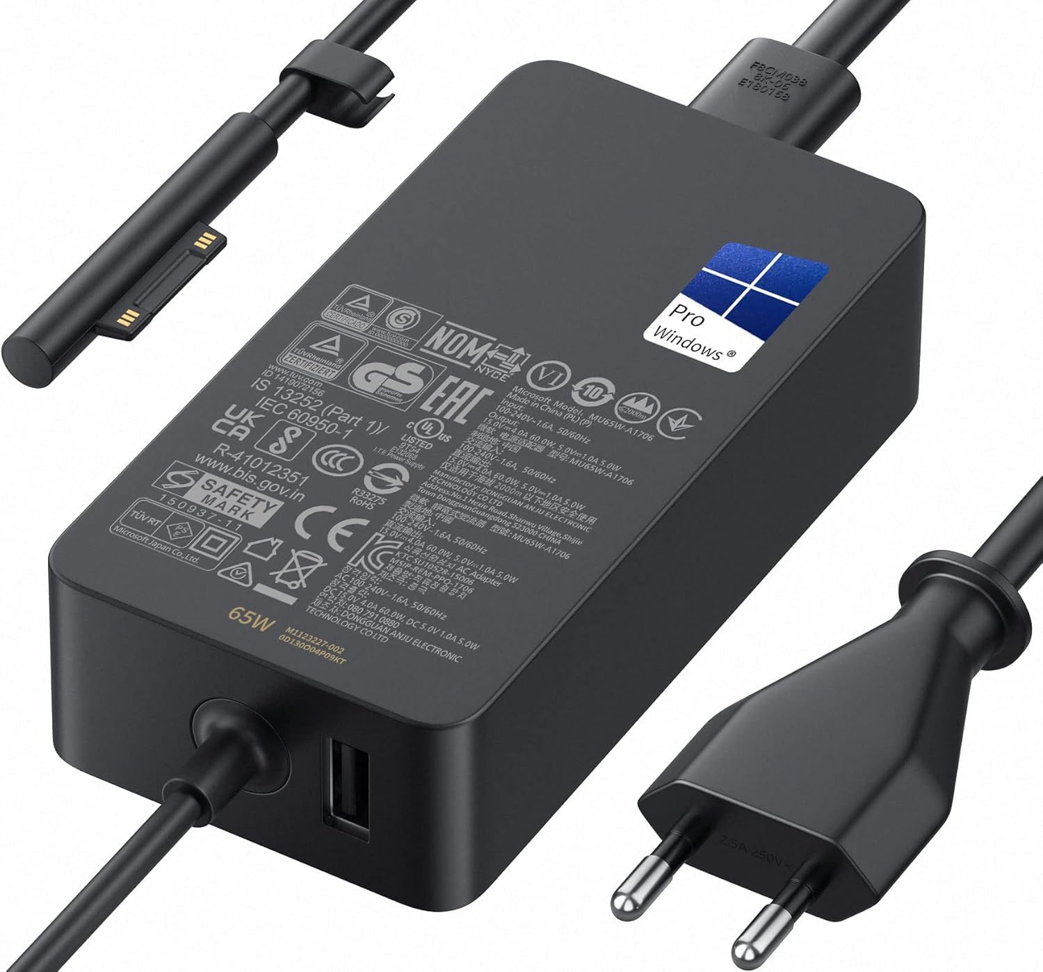 Alimentatore Microsoft Surface,65W caricatore per Surface Pro 3/4/5/6/7+/8/9/X, Surface Laptop 1/2/3/4/5, Surface Go/Go2/Go3, Surface Laptop Go 1/2/3, Surface Book 1/2/3, Surface Laptop Studio
