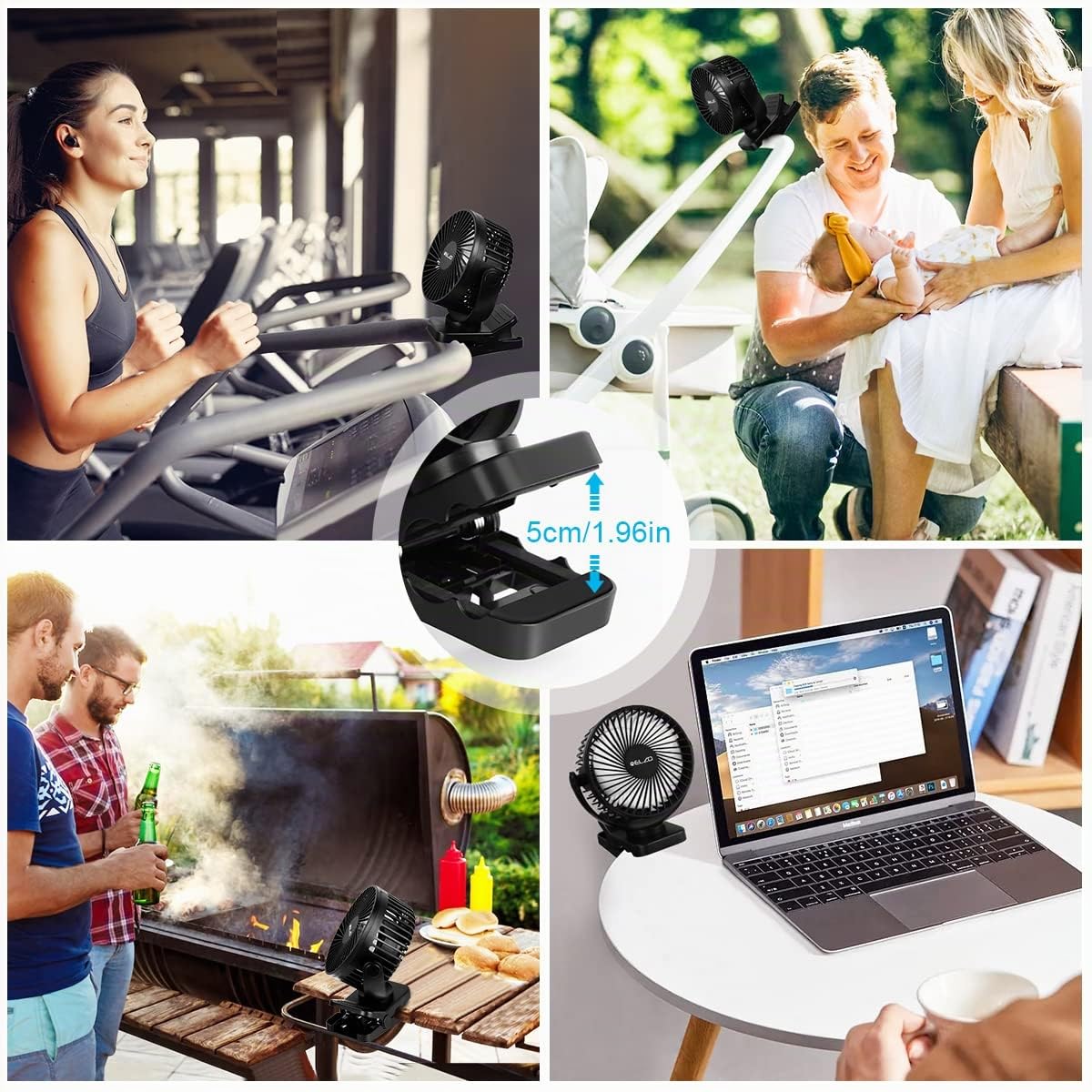 ELZO 12000mAh Camping Ventilator, Wiederaufladbarer Tischventilator USB Mini mit LED Licht, 360° Drehung Leise Fernbedienung