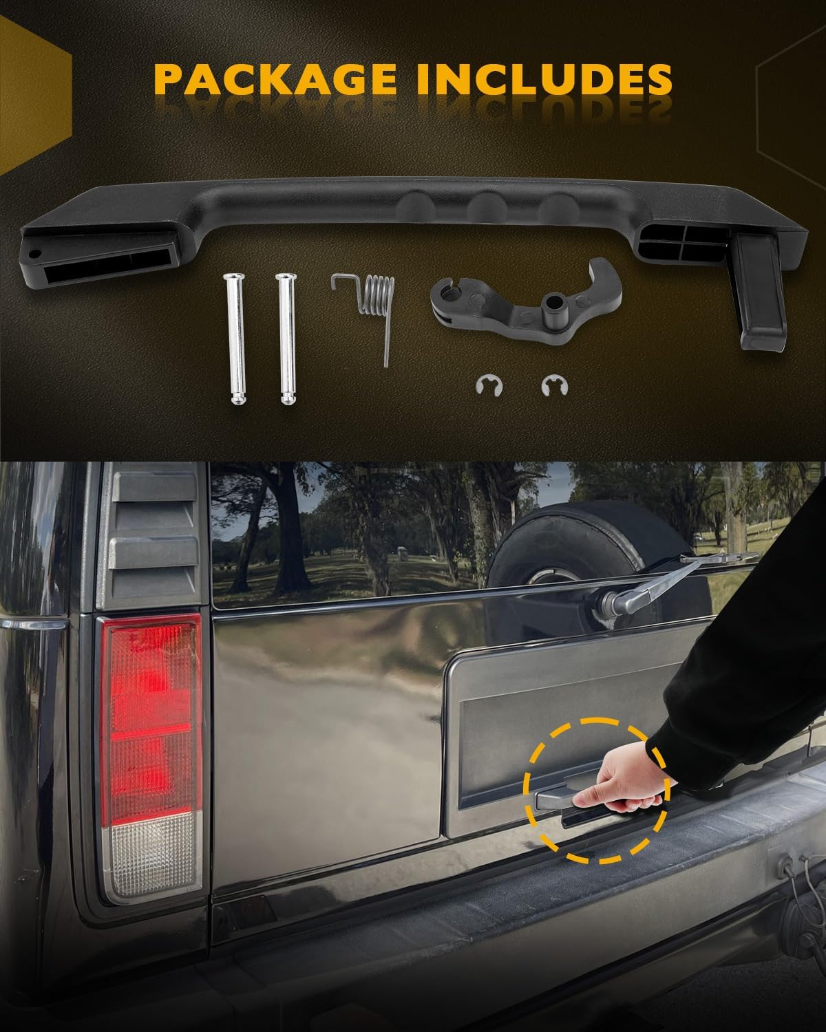 Tailgate Latch Handle Kit, Compatible with 2003-2009 Hummer H2, Textured Black Exterior Tail gate Door Handle, Replace# 97503, 1513544, 13767004, Rear Liftgate Latch Lever Repair Set Assembly