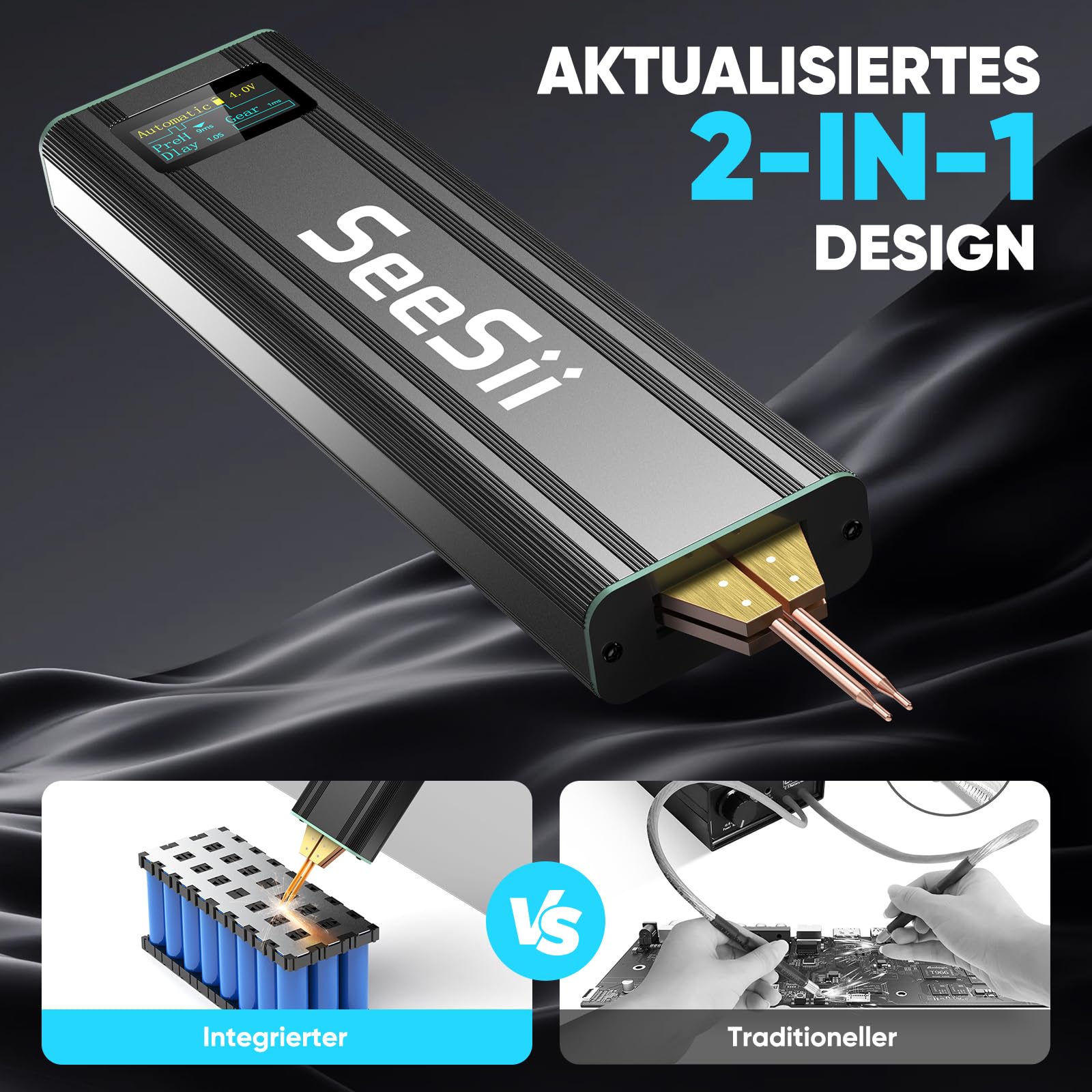 SEESII Mini Punktschweißgerät für Akkus - SE-209 Punktschweißgeräte für Batterien mit 5,0 Ah Akku 80 Gänge, Mini Spot Welder für 0,1-0,2 mm Nickelbleche, Eisen, Edelstahlblechen