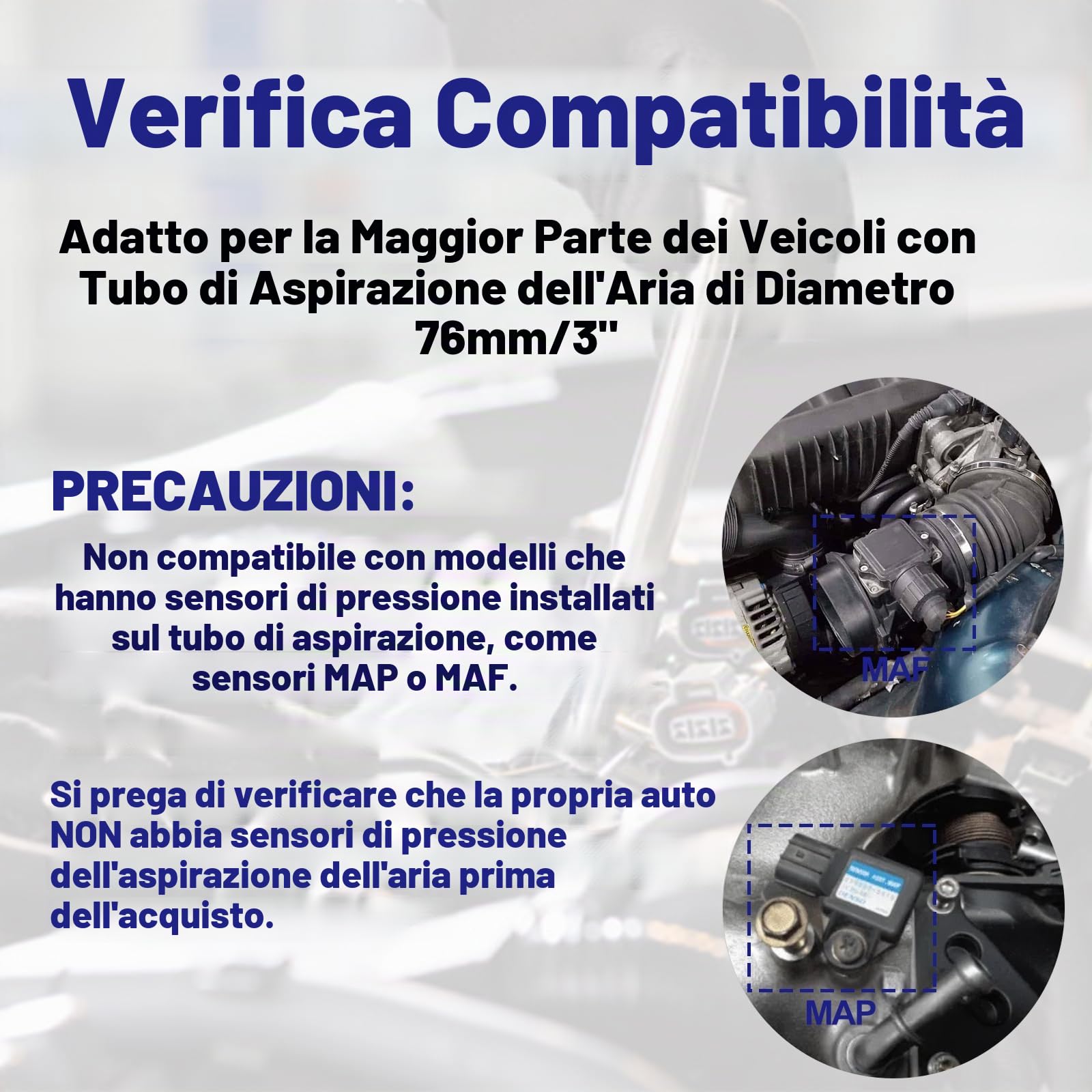 Kit filtro di aspirazione aria fredda – Kit di induzione dell'aria da 3" 76mm, filtro a cono universale performance con tubo in lega di alluminio, sistema di tubi flessibili di aspirazione per