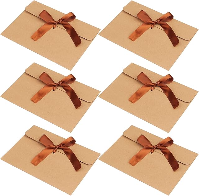 20 Pcs Envelopes with Ribbon, Gift Envelopes Mini Kraft Paper Envelopes Vintage Envelopes for Valentine's Day, Mother's Day, Invitation Greeting Card, Graduation Card, Teacher Card, (17 x 12.3CM)