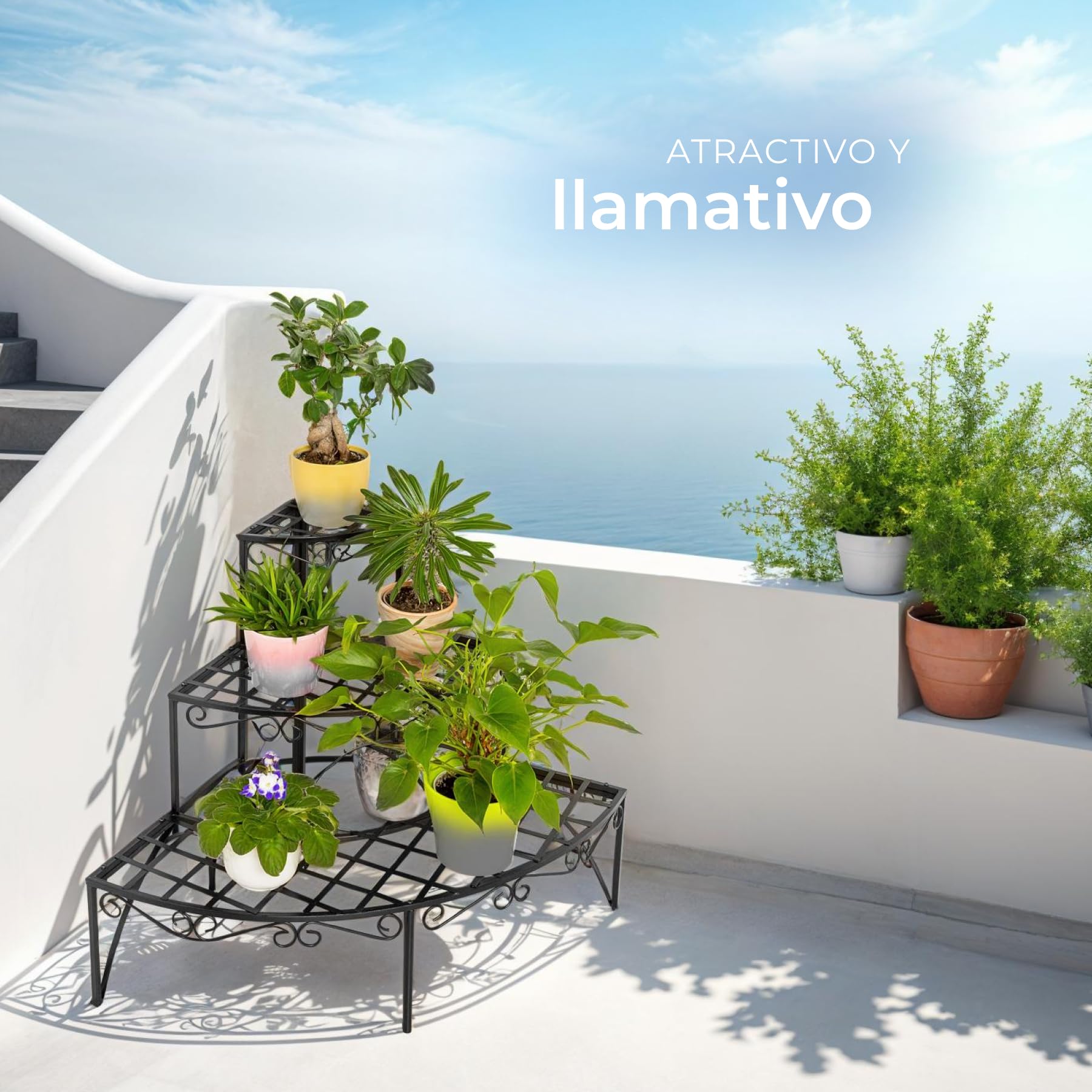 tectake® Estantes para Plantas Decorativos Escalera Interior y Exterior, Soporte para Macetas, Estanteria Exterior Estable, Perfecto para Decorar el Jardin con tus Plantas. - 60 x 60 x 60 cm