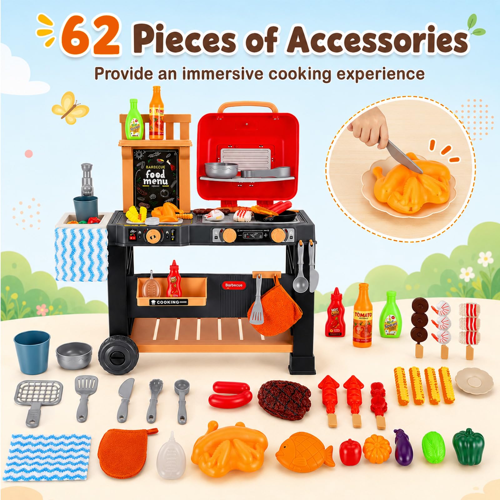 Barbecue Jouet Enfants, Ensemble de Jouets de Cuisine d'extérieur