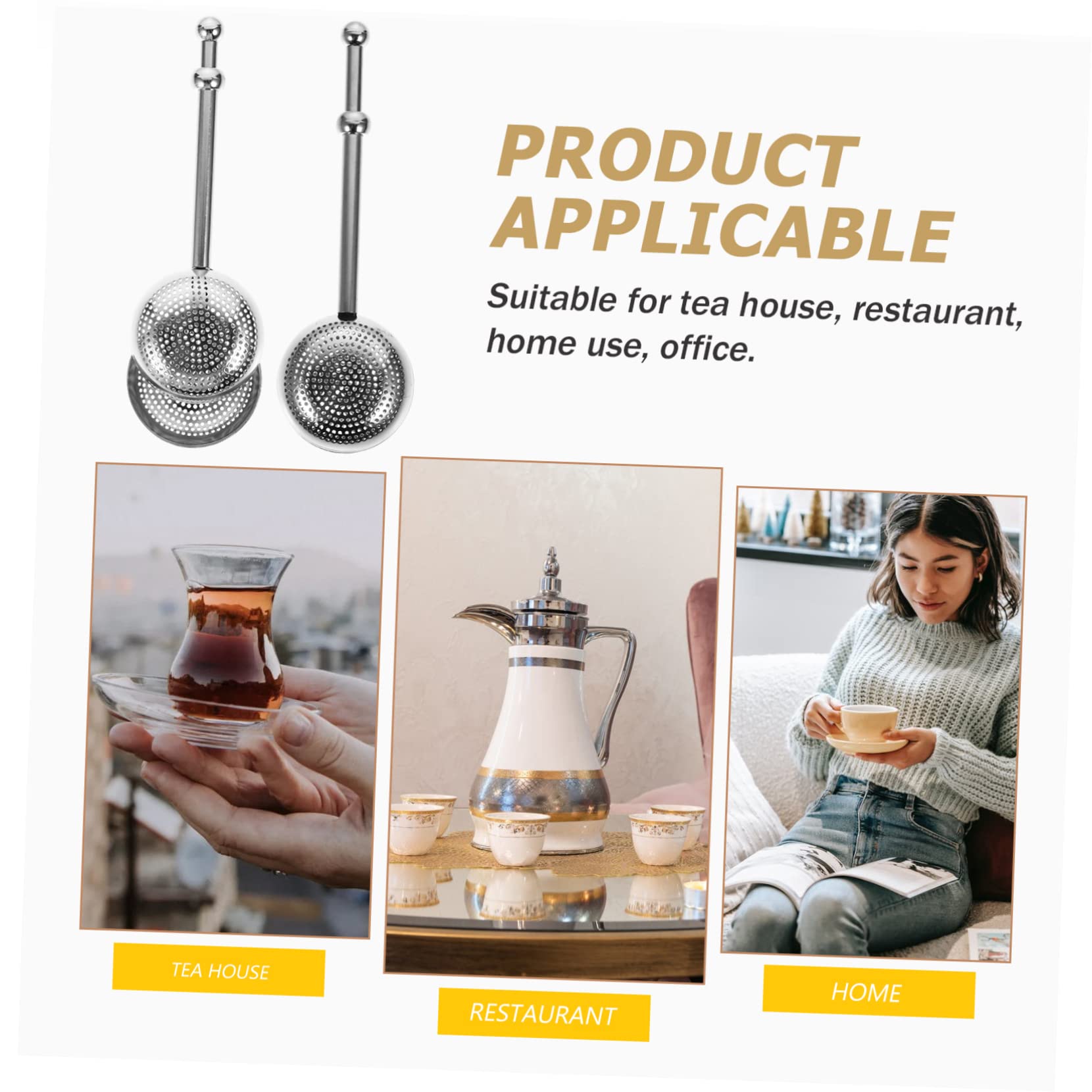 Ciieeo Set of 2 Ball Tea Strainers Long Handle Stainless Steel Tea Infuser Random Style