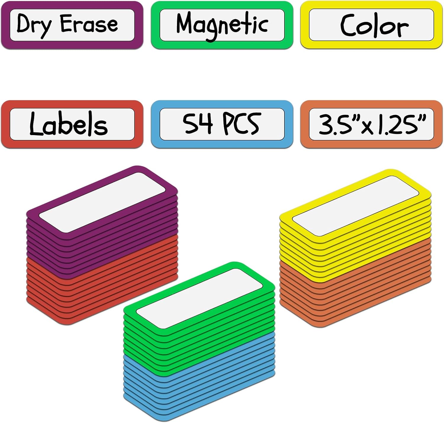 Small Magnetic Name Tags with Color Border Labels,54PCS
