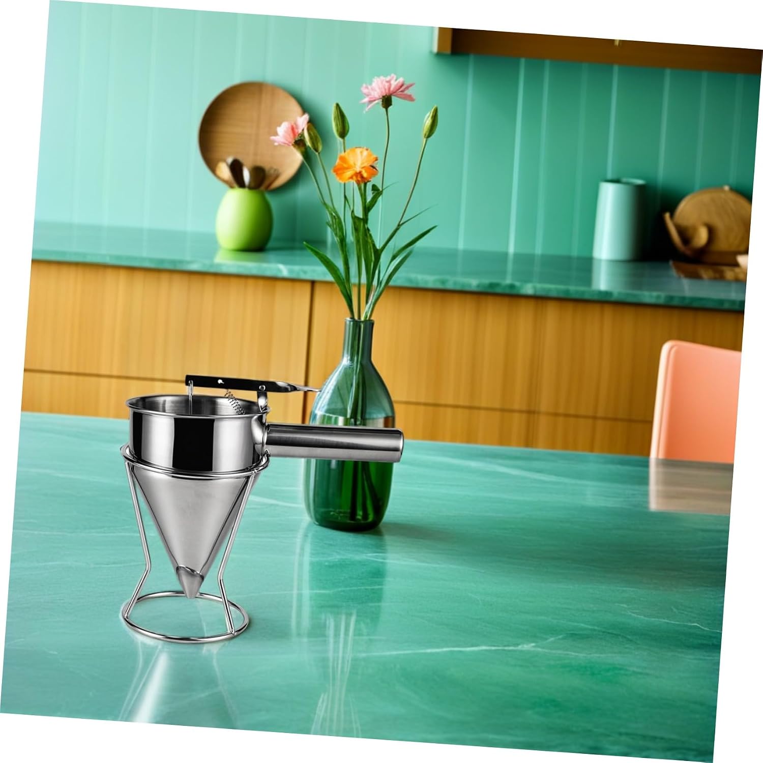 Toyvian Piston Funnel Octopus Balls Batter Dispenser with Rack Stainless Steel Kitchen Tool for DIY Baking and Takoyaki Cooking