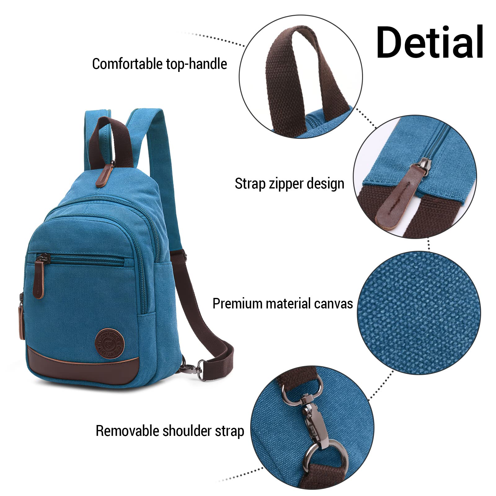 VARLIVOO Retro Sling Bag Bolsos de Hombro para Hombre Bolsos Cruzados Bandolera Bolsa de Pecho Crossbody Bolsa Senderismo Viajes Deportes al Aire Libre Cámping Ciclismo Montañismo Lona Cielo Azul