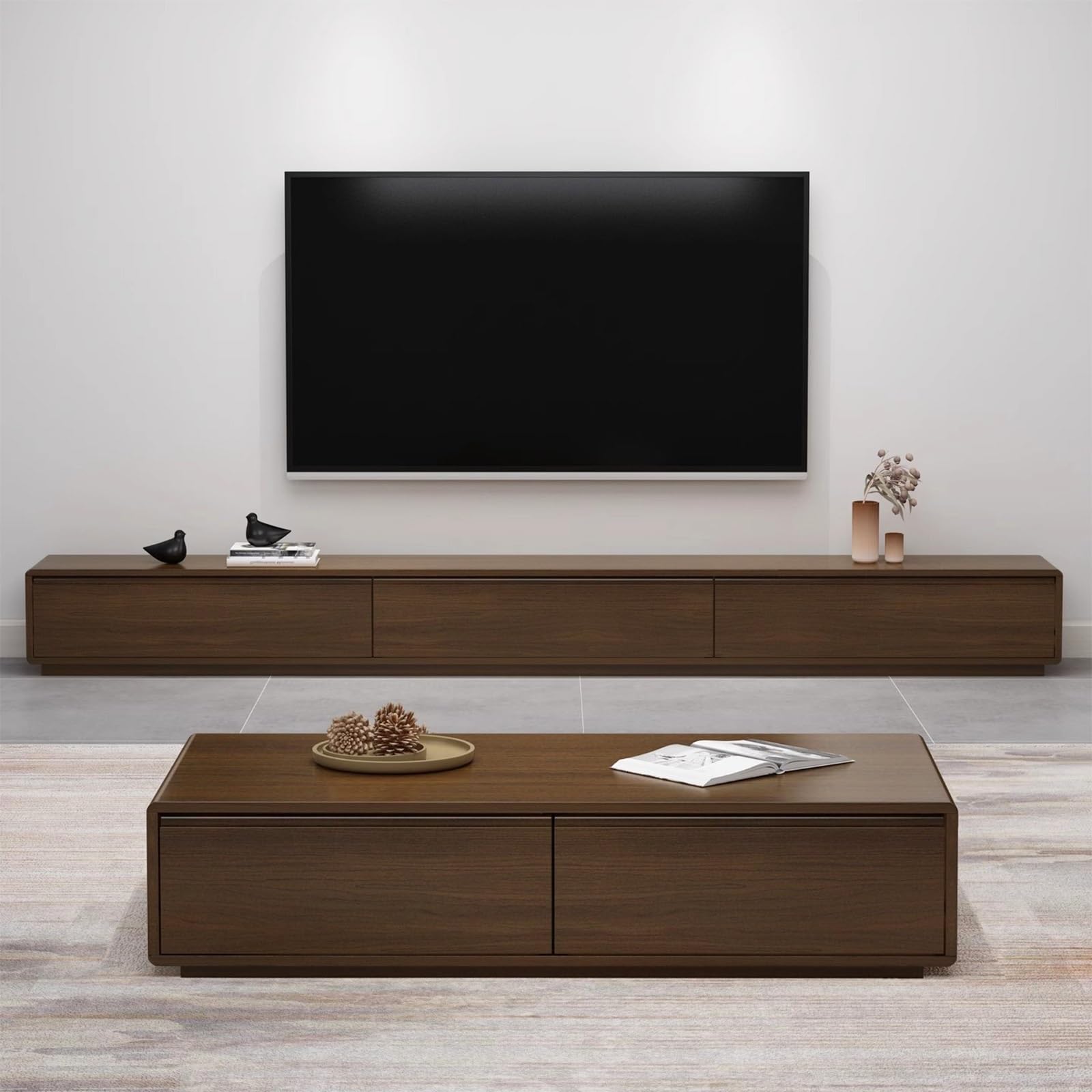 【赤レンガ】モダン ウォルナット テレビ台 Amazon｜モダンウォールナットテレビキャビネット - 300cm長い ロー