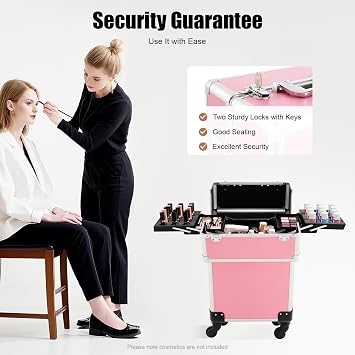 Makeup Trolley Professional Beauty Case On Wheels Cosmetic Trolley with Telescopic Pull Rod and Key Hairdressing Travel Case,for Makeup Artists, Hairstylists, Beauticians
