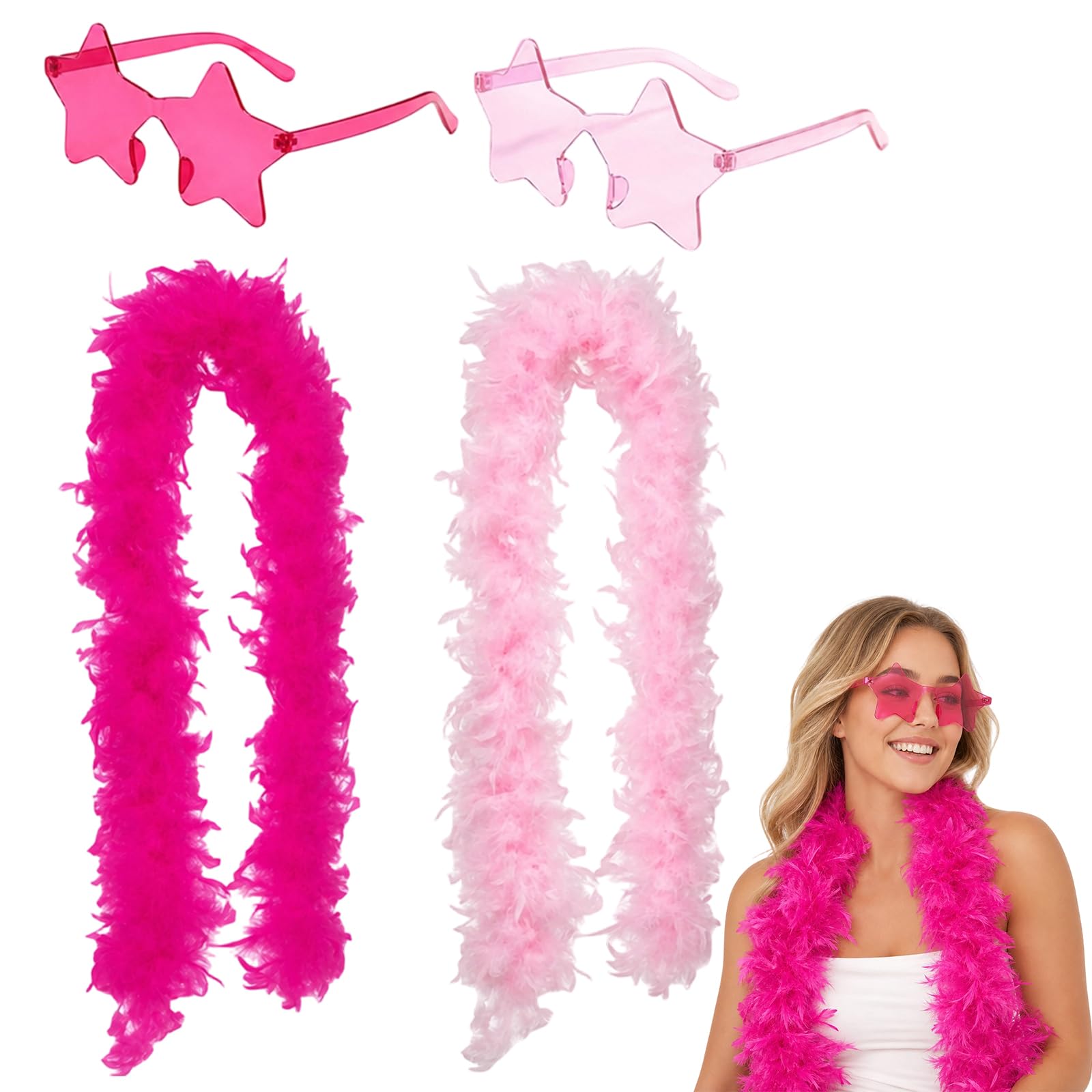4PCS Pink Feather Boa Set, Feather Scarf, Bachelor Party Decoration