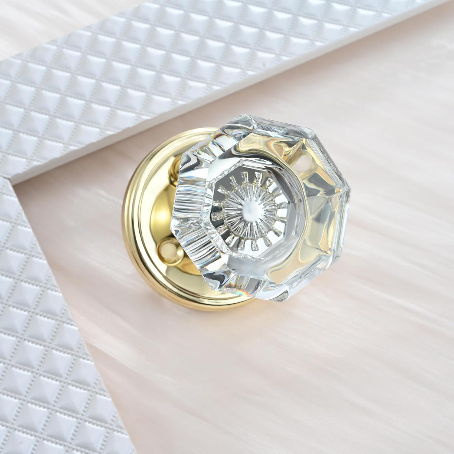 Passage Glass Door Knobs Interior, Octagon Crystal Door Knobs for Hall and Closet, Gold/Polished Brass