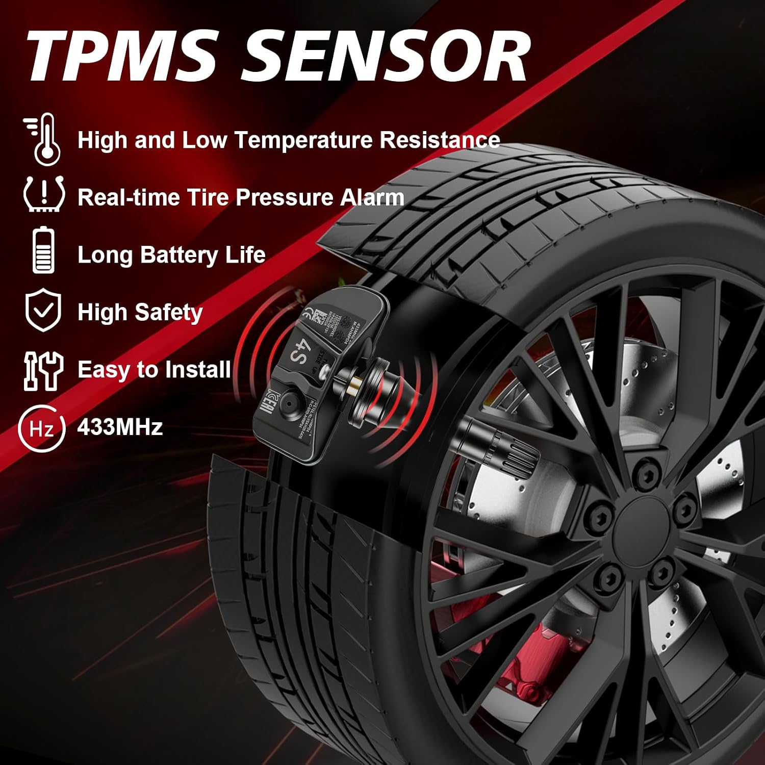 433MHz Pre-Programmed 4PCS TPMS Sensor | Compatible with GMC Yukon 2021-2024, Sierra 1500 2022-2024 | Fit for Chevy Tahoe 2021-2024, Silverado 1500/2500 HD/3500 HD 2022-2024 | OE-13533166