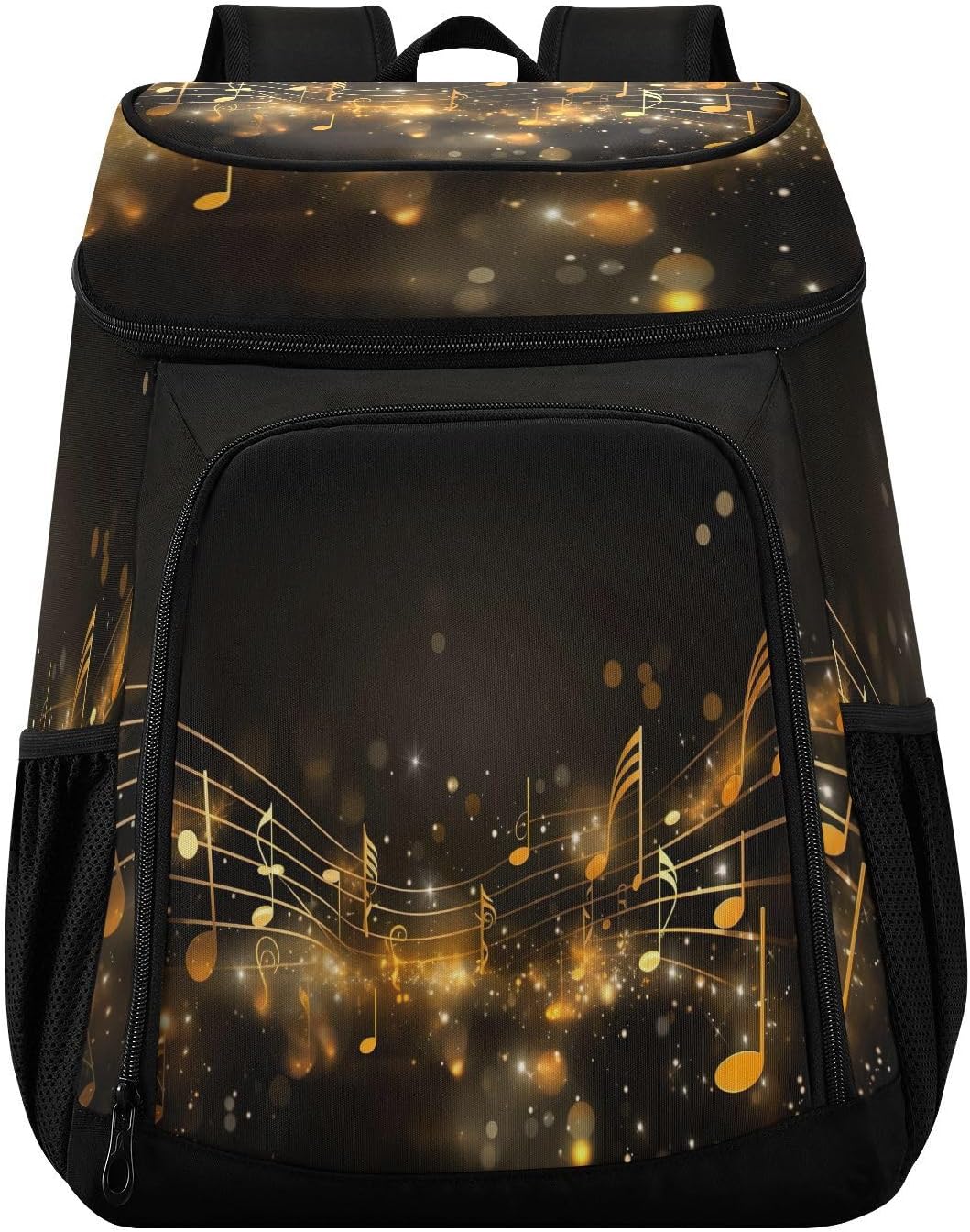 Music Note Gold Black Cooler Backpack 36 Cans Leakproof Waterproof Backpack Cooler Bag Beach Accessories Travel Camping Fishing Backpack for Women Men