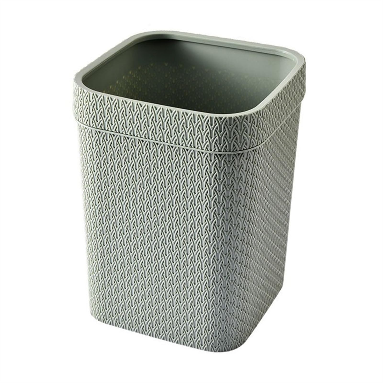 Poubelle moderne pour dissimuler le sac plastique corbeille carrée imitation rotin verte 15L