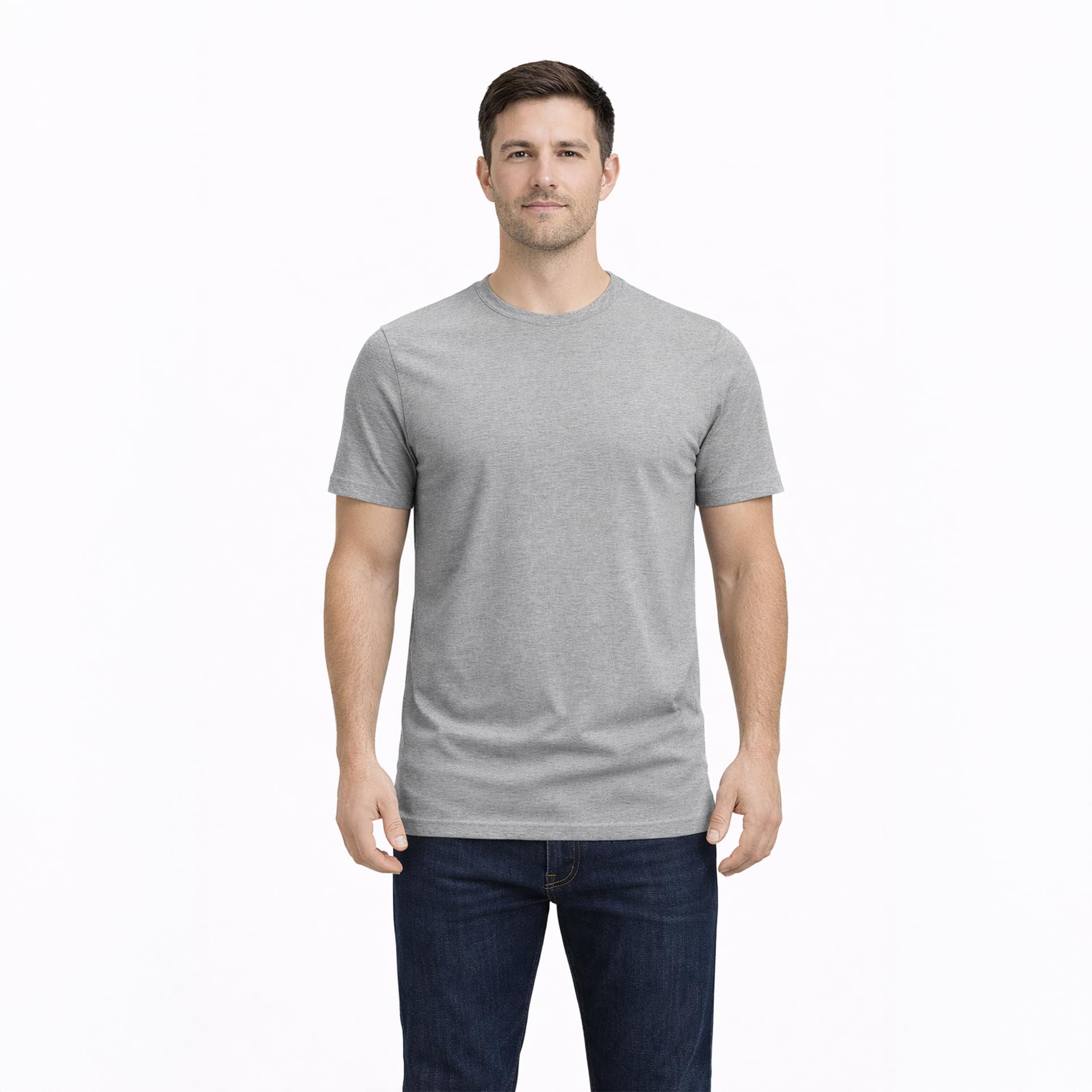 JACK & JONES Pack de 3 camisetas básicas para hombre con cuello redondo monocolor Slim Fit en blanco, negro, azul y gris 12167630