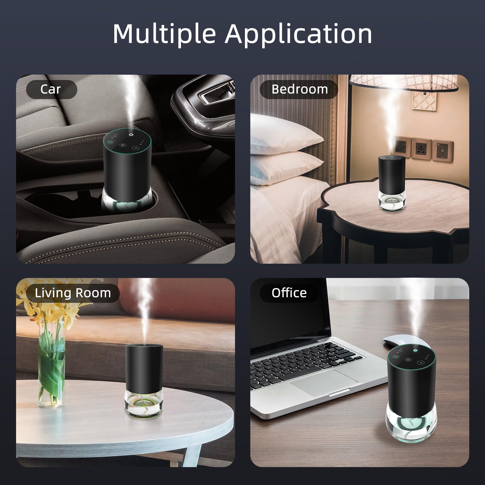 Diffusore senz'acqua grande da 100 ml per oli essenziali, diffusore di aromaterapia a batteria con timer e 3 livelli di nebulizzazione, luce LED a 7 colori, per ufficio, camera da letto, auto