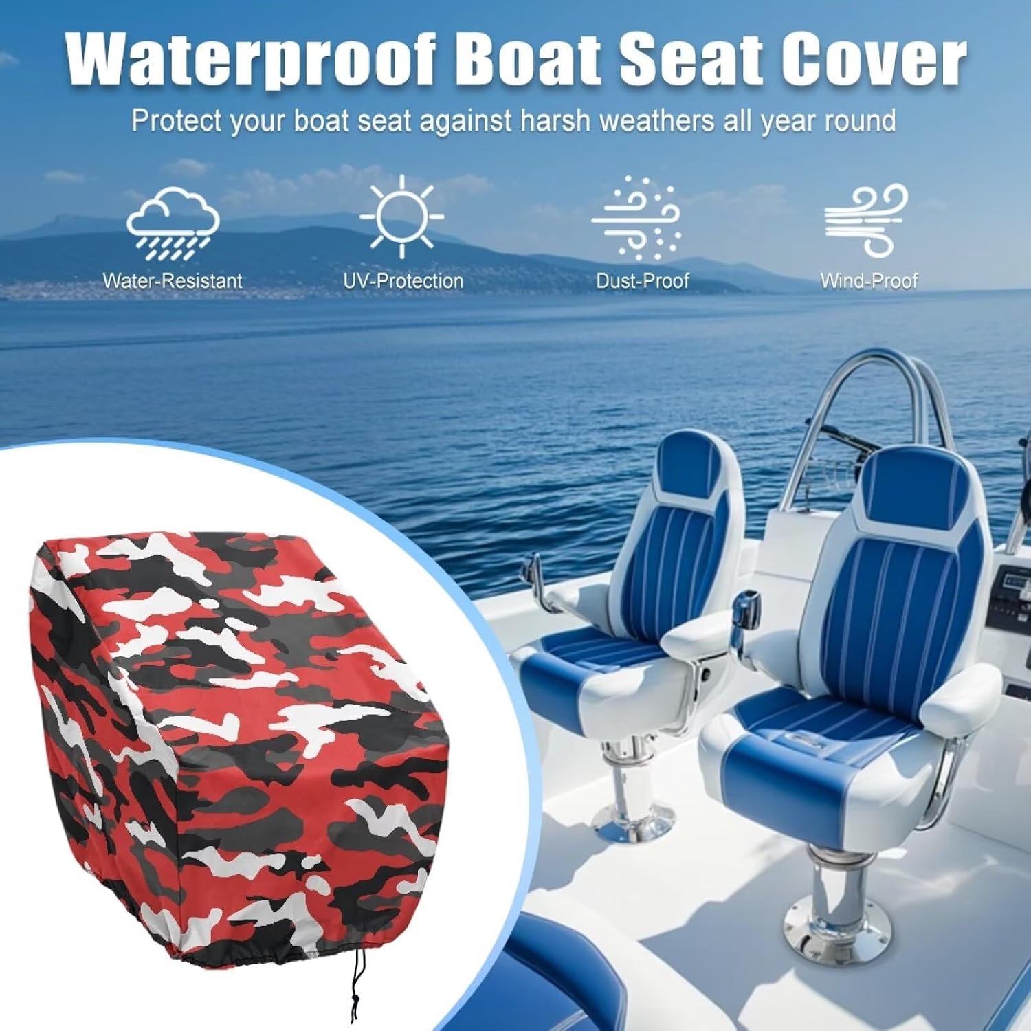 Weatherproof Pontoon Captain Chair Covers for Rain Sunshine Snow Green Boat Seat Cover for Most of Boats