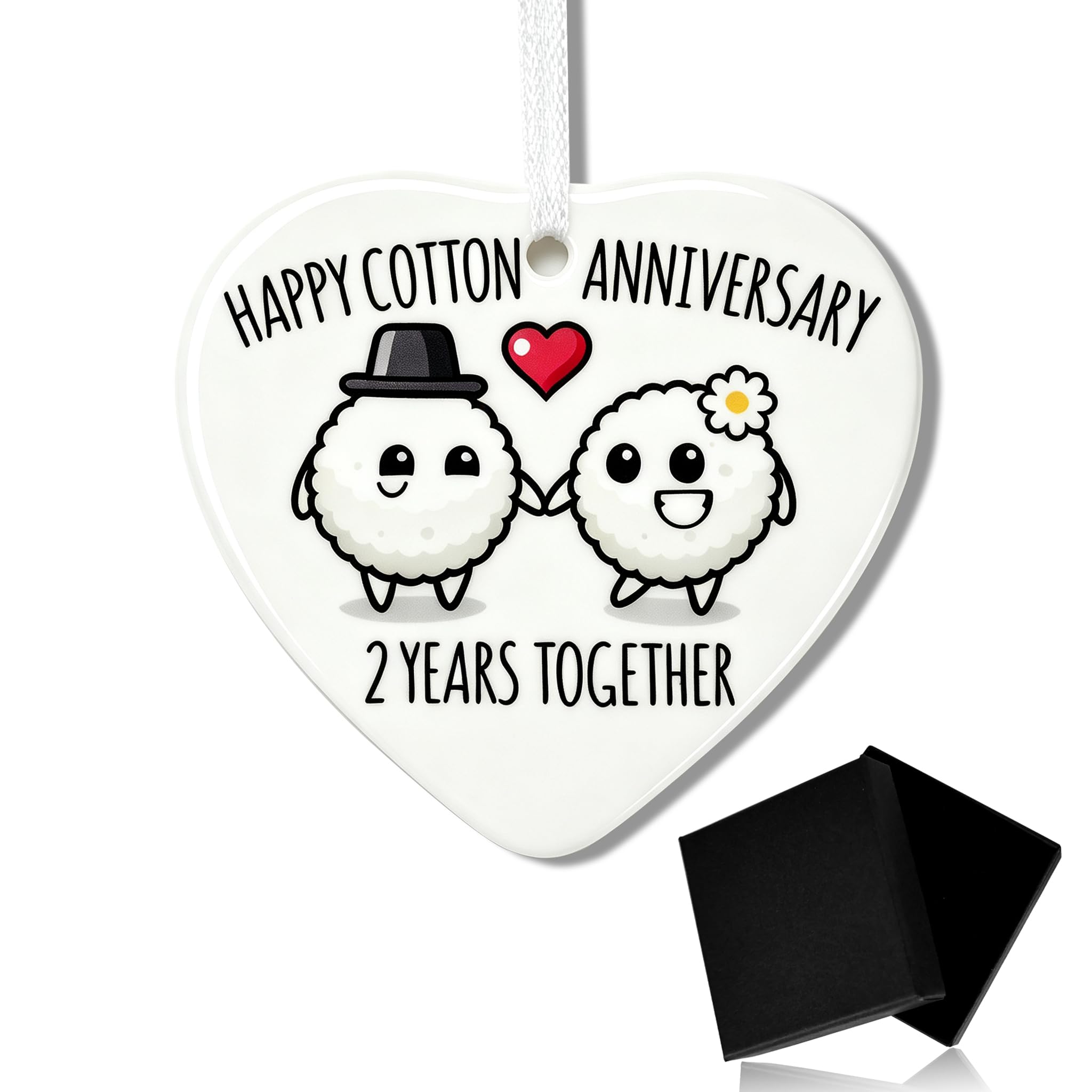 Mitibet 1 Heart Ceramic Ornament, 2nd Wedding, Gift Box