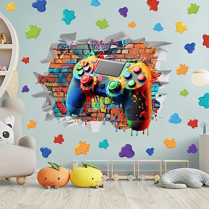 PS5 Introduces Free Content for All Users 10 71AeVc9dhuL. AC SX679 Large 3D Game Wall Stickers (29.4”x 22”),Colorful Game Controller Paint Splatter Vinyl Wall Decals for Boys Bedroom Playroom Decor, Removable Video Gaming Break Through Graffiti Wall Sticker