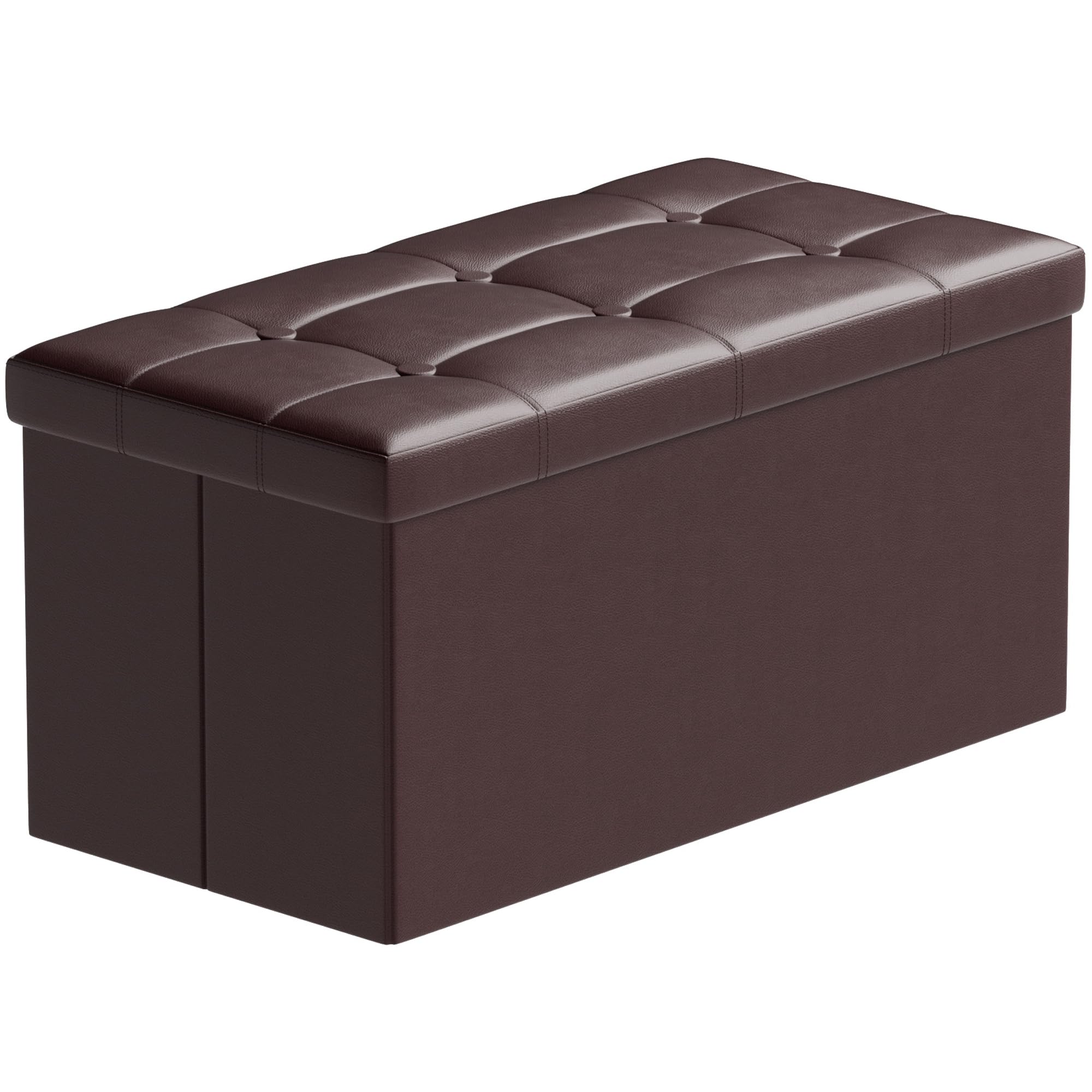 BRIAN & DANY Banco otomano plegable de piel sintética de 30 l, baúl de almacenamiento, perfecto para juguetes y zapatos, reposapiés, mesa de café, banco plegable con funda (marrón)