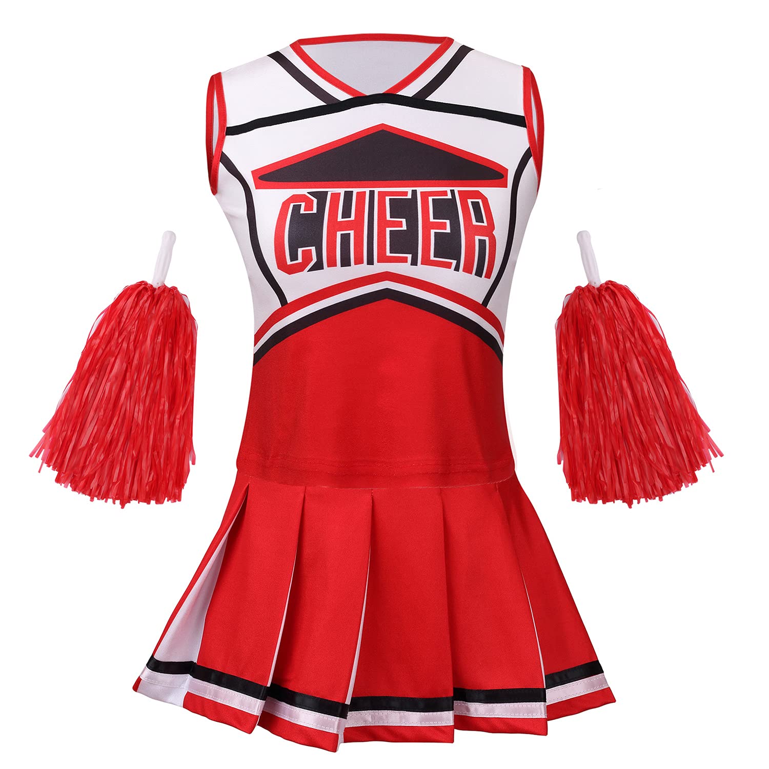 Colorful HouseWomens Cheerleader Costume Fancy School Uniform Dress+Pom Poms