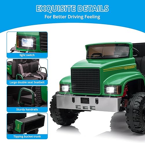 Miniatura 4 de Hetoy Camión de paseo de 24 V con control remoto, vehículos eléctricos UTV con cama volquete, motores 4WD de potencia 4x200W, suspensión de 4