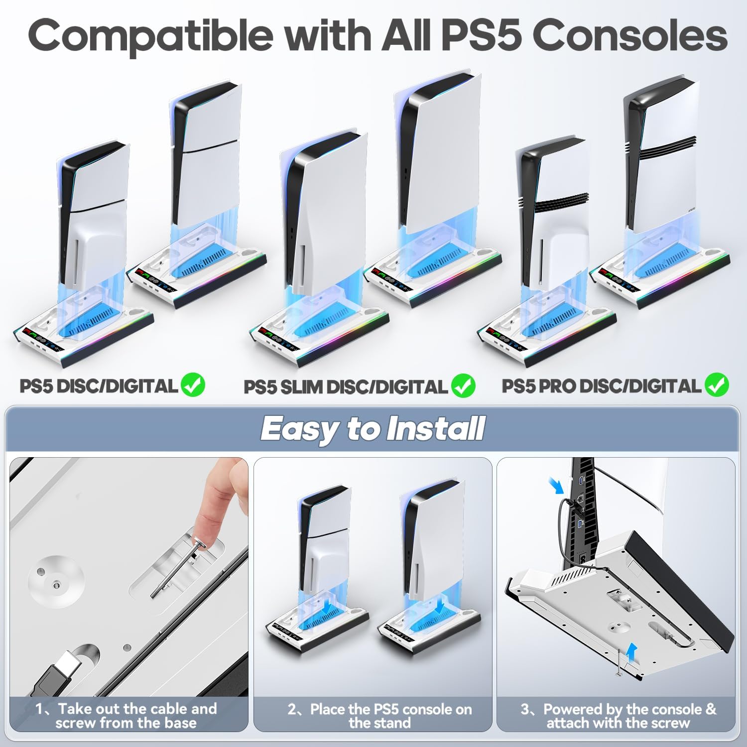 PA5/Slim/Pro Cooling Station with Auto Turbofan & 3-Level Speed, PA 5 Vertical Stand Cooling Fan Station with Controller Charger, Accessories Base Cooler Docking Station, White & Black