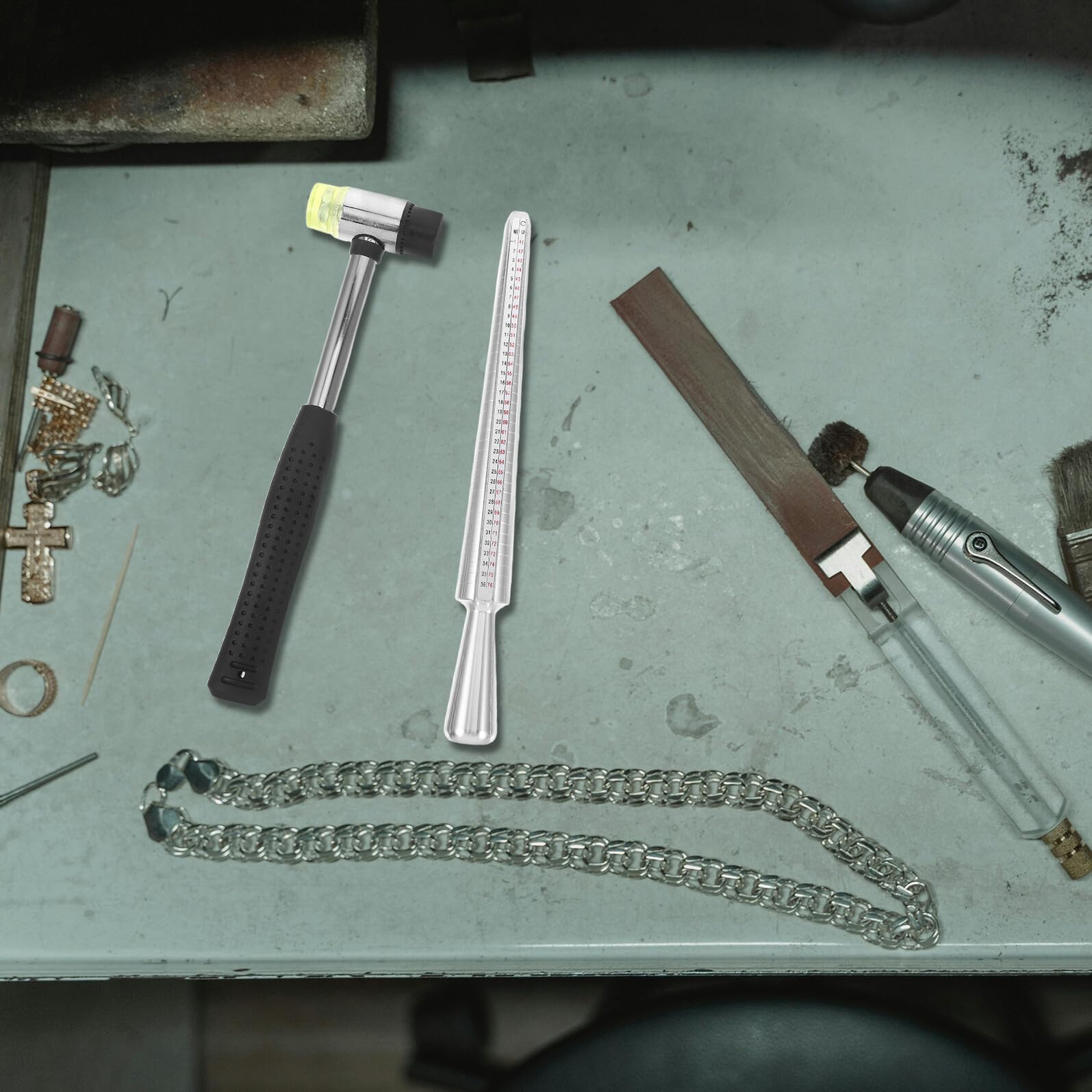 Artibetter Misuratore di Anelli in Metallo Mandrino e Panno per Pulizia Kit di Strumenti per Misurazione Accurata di Gioielli per Professionisti e Hobbisti
