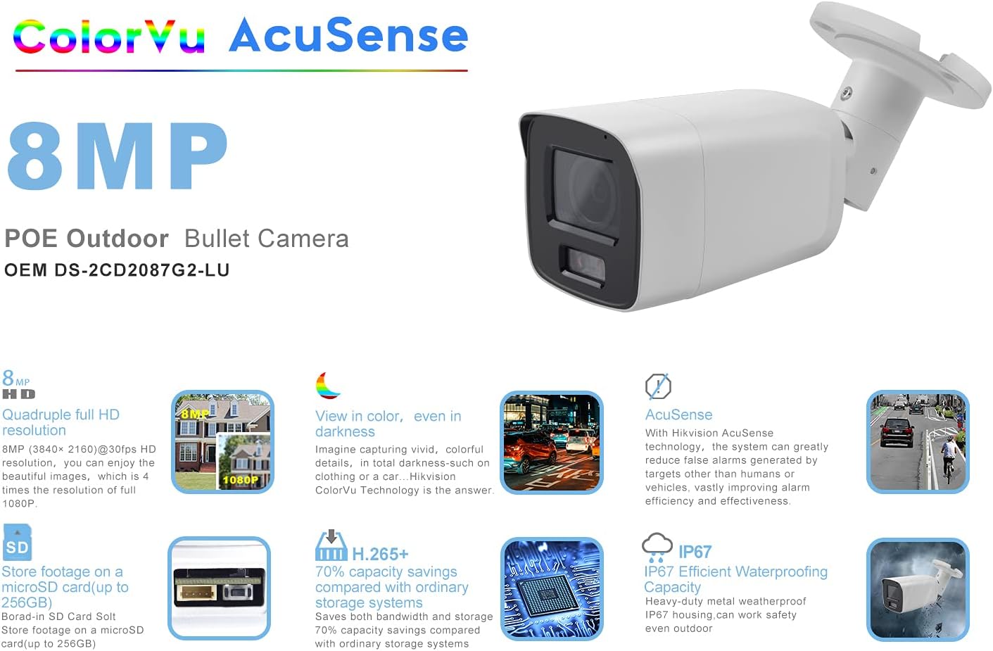 One-Day Sale: Up to 80% Off 4K(8MP) Outdoor ColorVu Bullet POE IP Camera OEM DS-2CD2087G2-LU , Smart AI Solution for Human and Vehicle,24/7 Colorful Imaging,Built-in Microphone Flash Sale Buy 1 get 1 4K(8MP) Outdoor ColorVu Bullet POE IP Camera OEM DS-2CD2087G2-LU , Smart AI Solution for Human and Vehicle,24/7 Colorful Imaging,Built-in Microphone