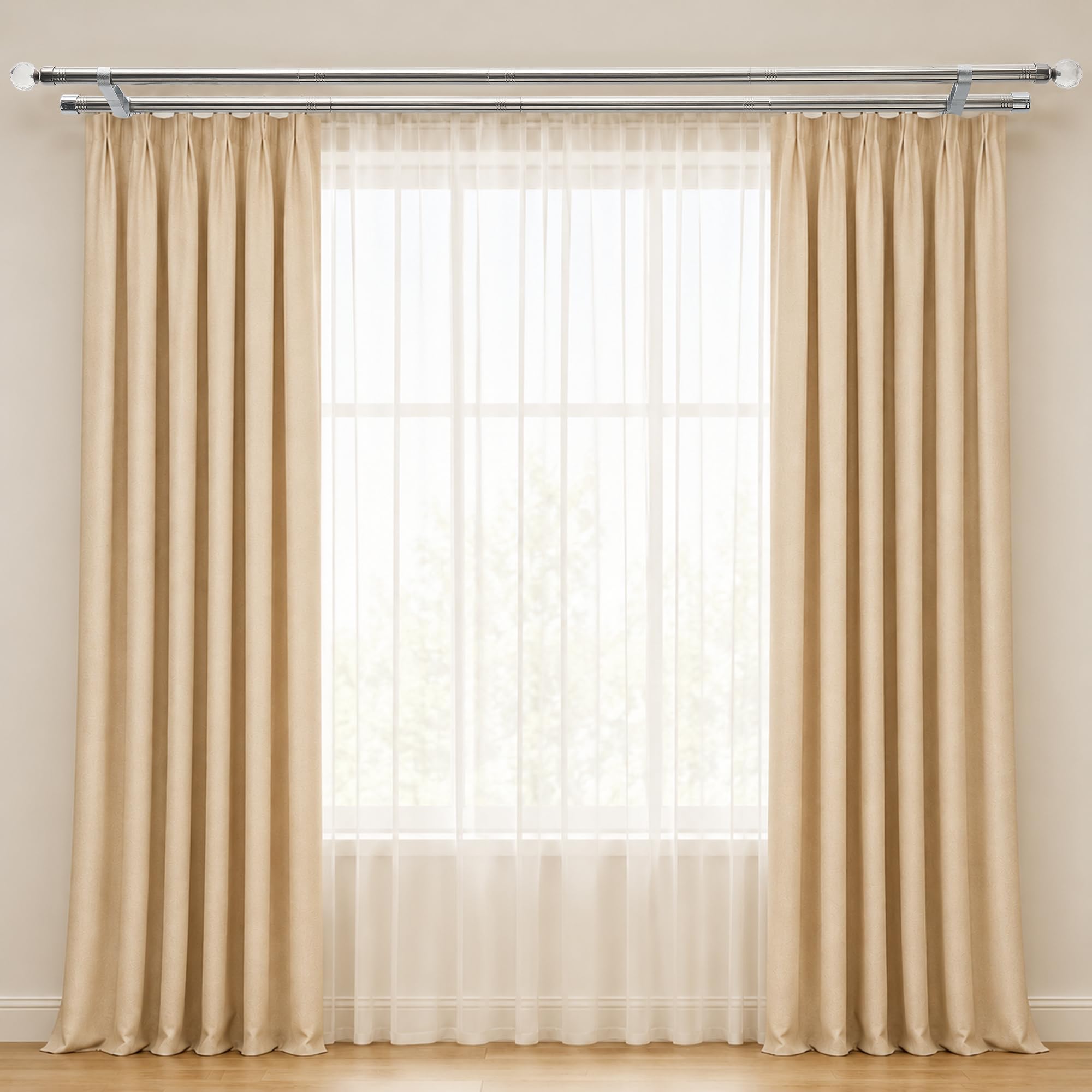Bastone per tenda doppio, argento, 76-332 cm
