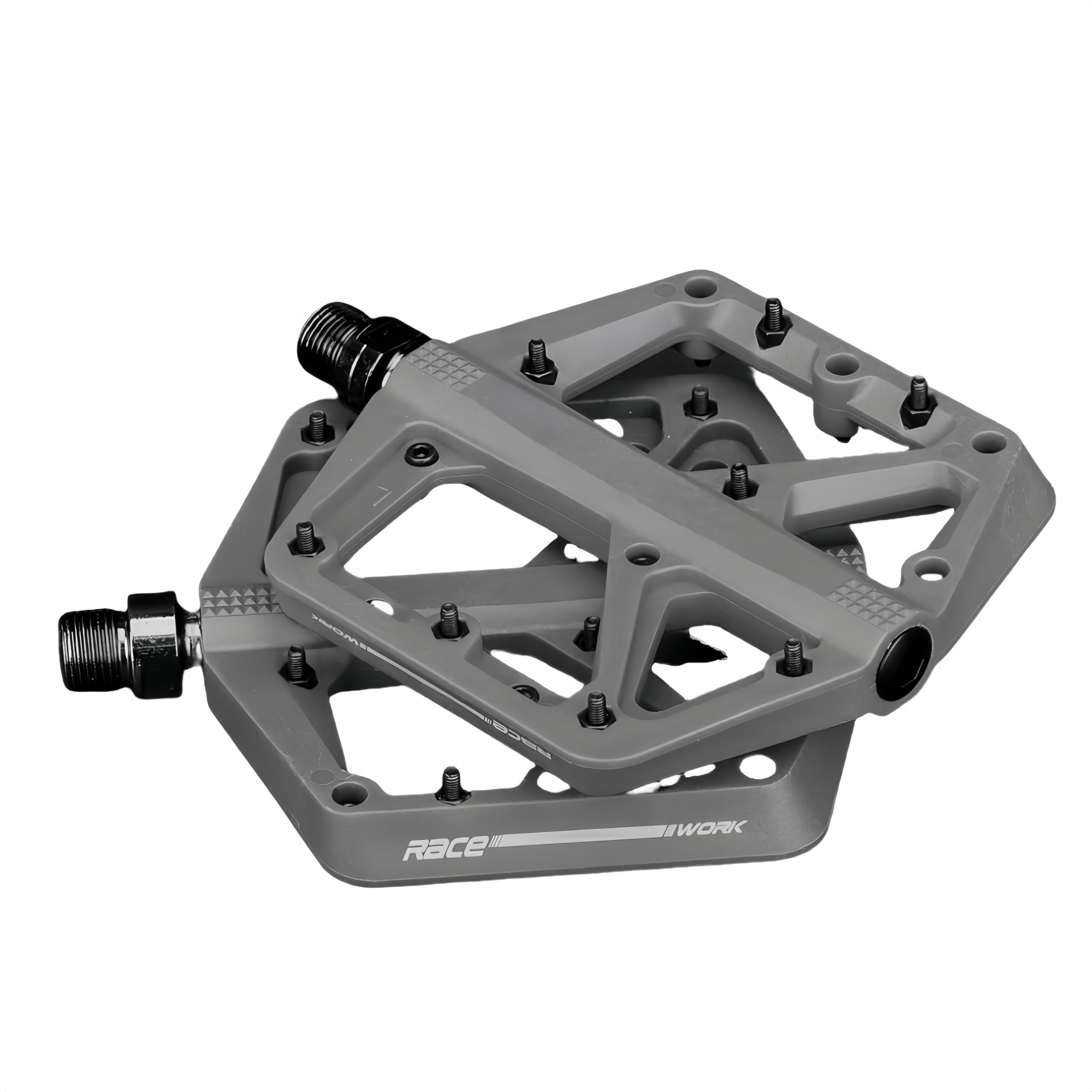 Icreopro FP579 Mountain Bike Flat Pedals – Ultra-Wide, Non-Slip Nylon Composite, 8 Pins per Side, DU Bearing + Chromoly Spindle (364g/Pair) (grey)