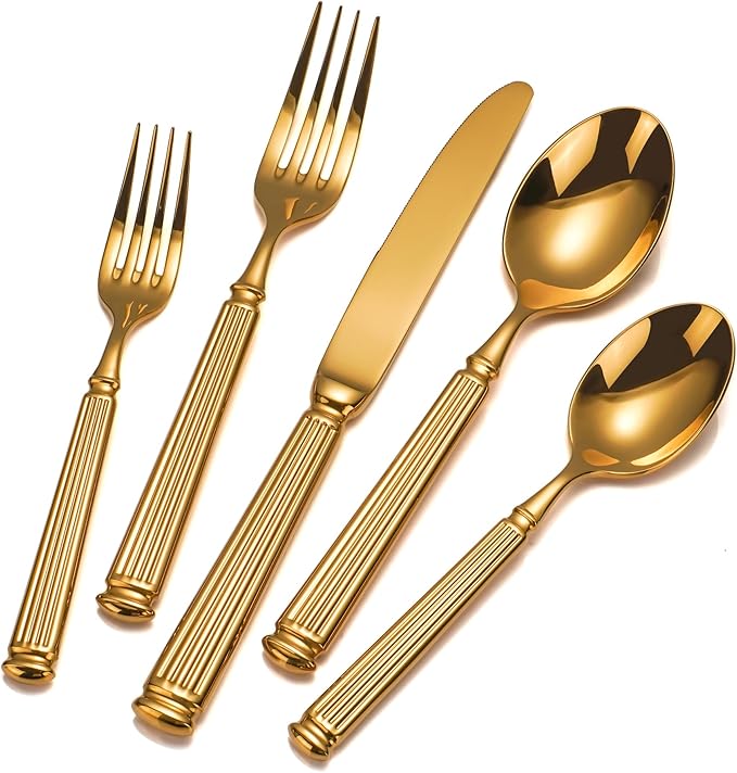 40-Piece Heavy Duty Gold Silverware Set for 8, 18/10 Stainless Steel Flatware Gold, Extra Thick Heavy Weight, Ideal for Wedding Gift