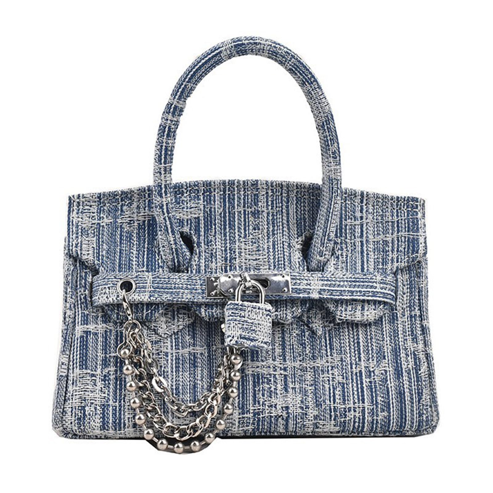 GJHFCXSO Women's Denim Tote Bag Top Handle Jean Purses Casual Work Satchel Purse Lock Buckle Shoulder Handbags