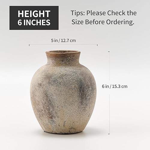 Miniatura 4 de SIDUCAL Florero decorativo de cerámica  Florero rústico de cerámica de 6 pulgadas  Florero bohemio para decoración del hogar  Jarrón de terracota