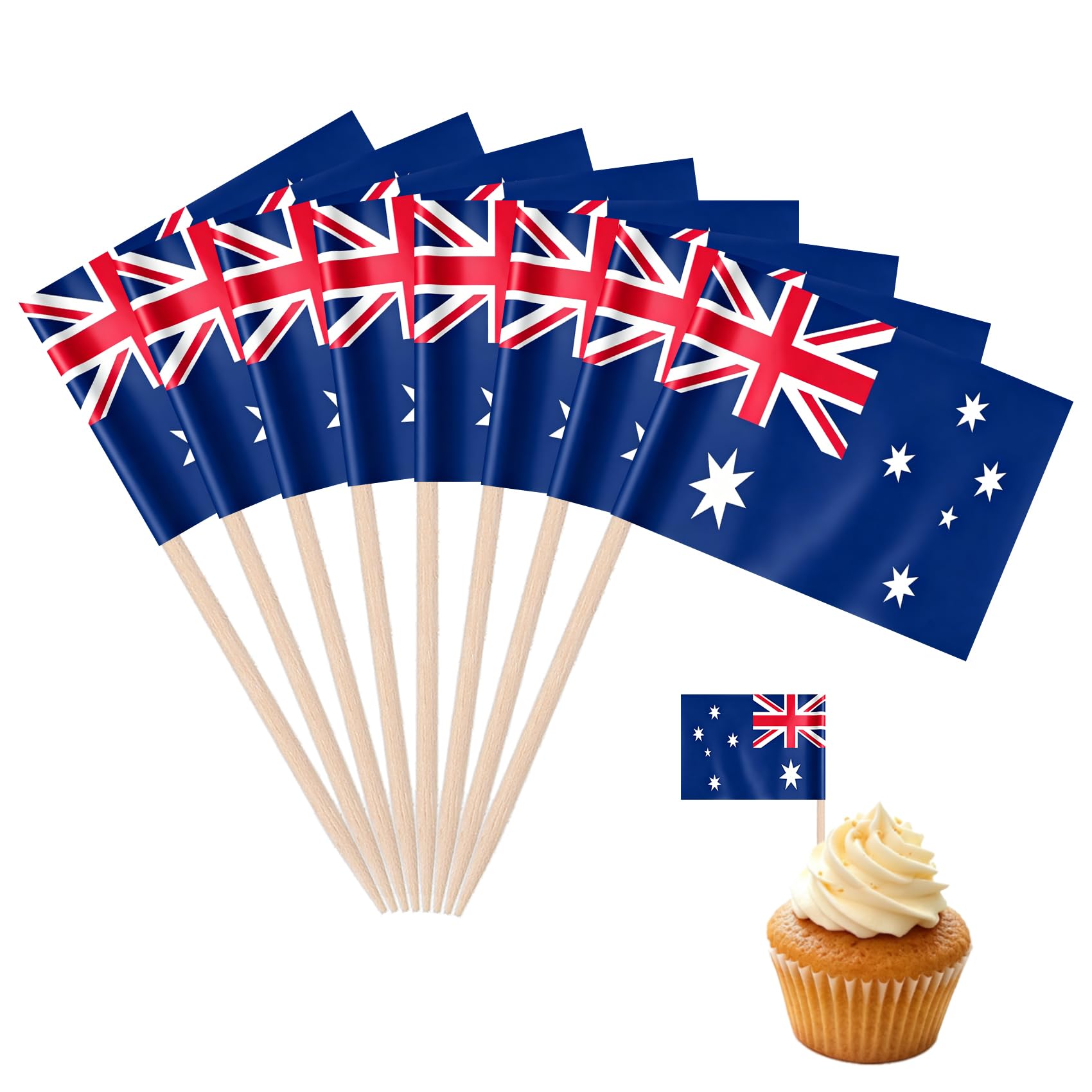 100pcs Australian Mini Flags on Sticks, World Cup National Australia Flag Cocktail Picks, Party Decorations for Bar Celebration Sports Events