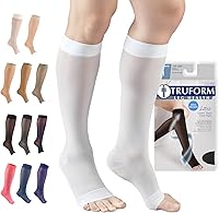 Vista 11 de Truform - Calcetines de compresión traslúcidos, 15-20 mmHg, para mujer, hasta la rodilla, puntera abierta, 20 Denier, color nude, talla 2XL