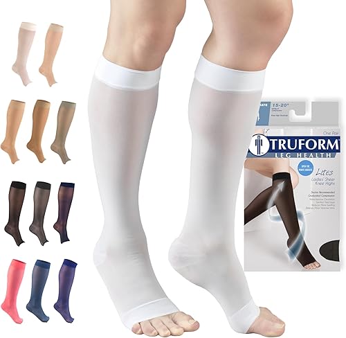 Miniatura 11 de Truform - Calcetines de compresión traslúcidos, 15-20 mmHg, para mujer, hasta la rodilla, puntera abierta, 20 Denier, color nude, talla 2XL