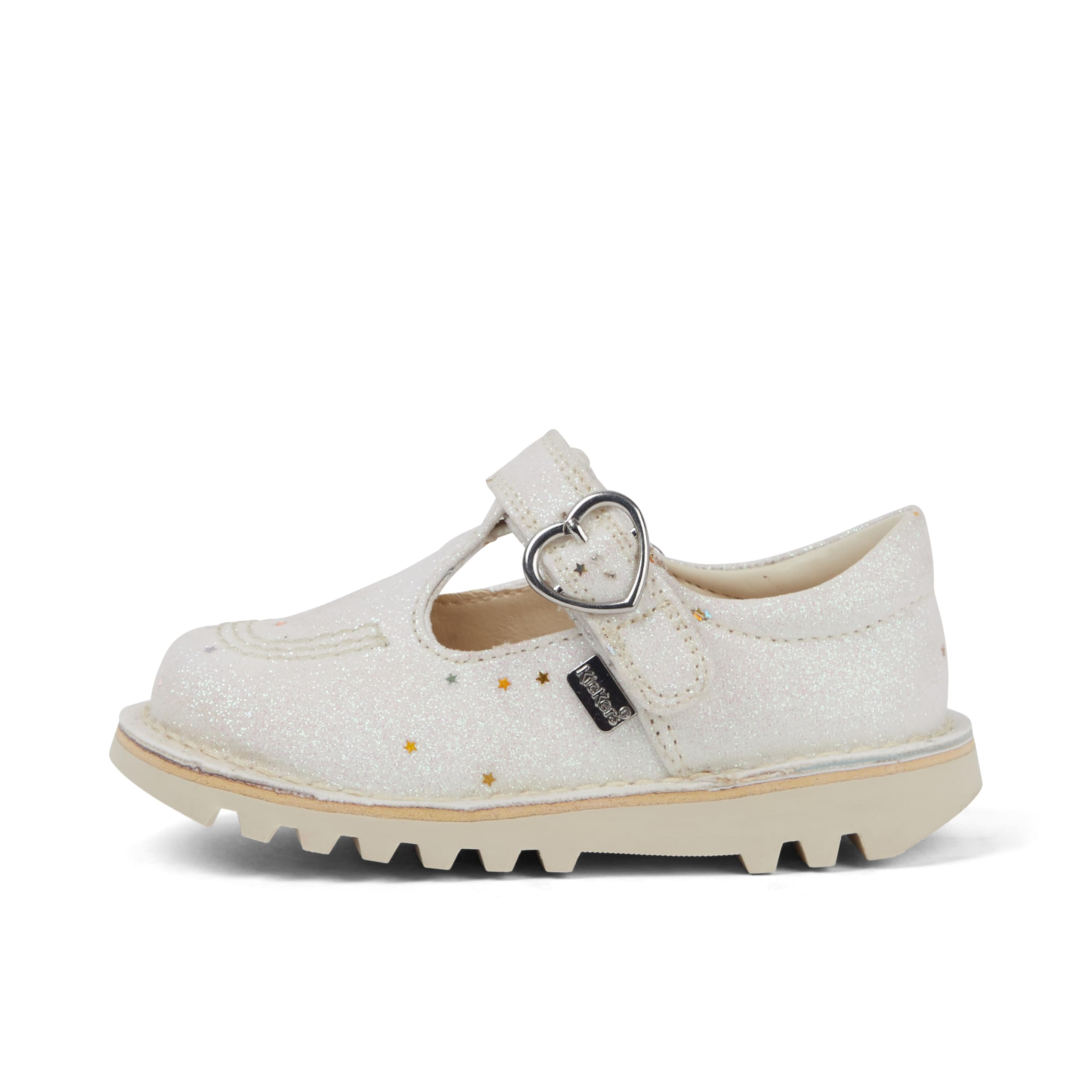 Kickers Unisex Kids Kick T Bar Glitter Textile Shoes, White, 12 UK Child