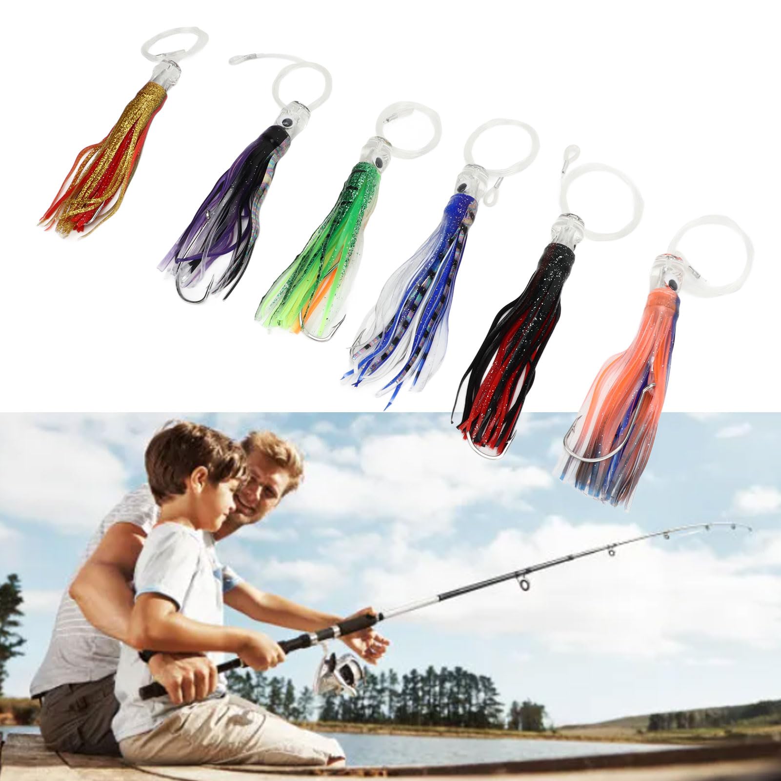 Leurre de pêche à la traîne, leurres de pêche en Eau salée de 6,3 Pouces, Jupes de Poulpe, leurre de pêche à la traîne pour Thon, Marlin, voilier, Kingfish, Bar, Saumon