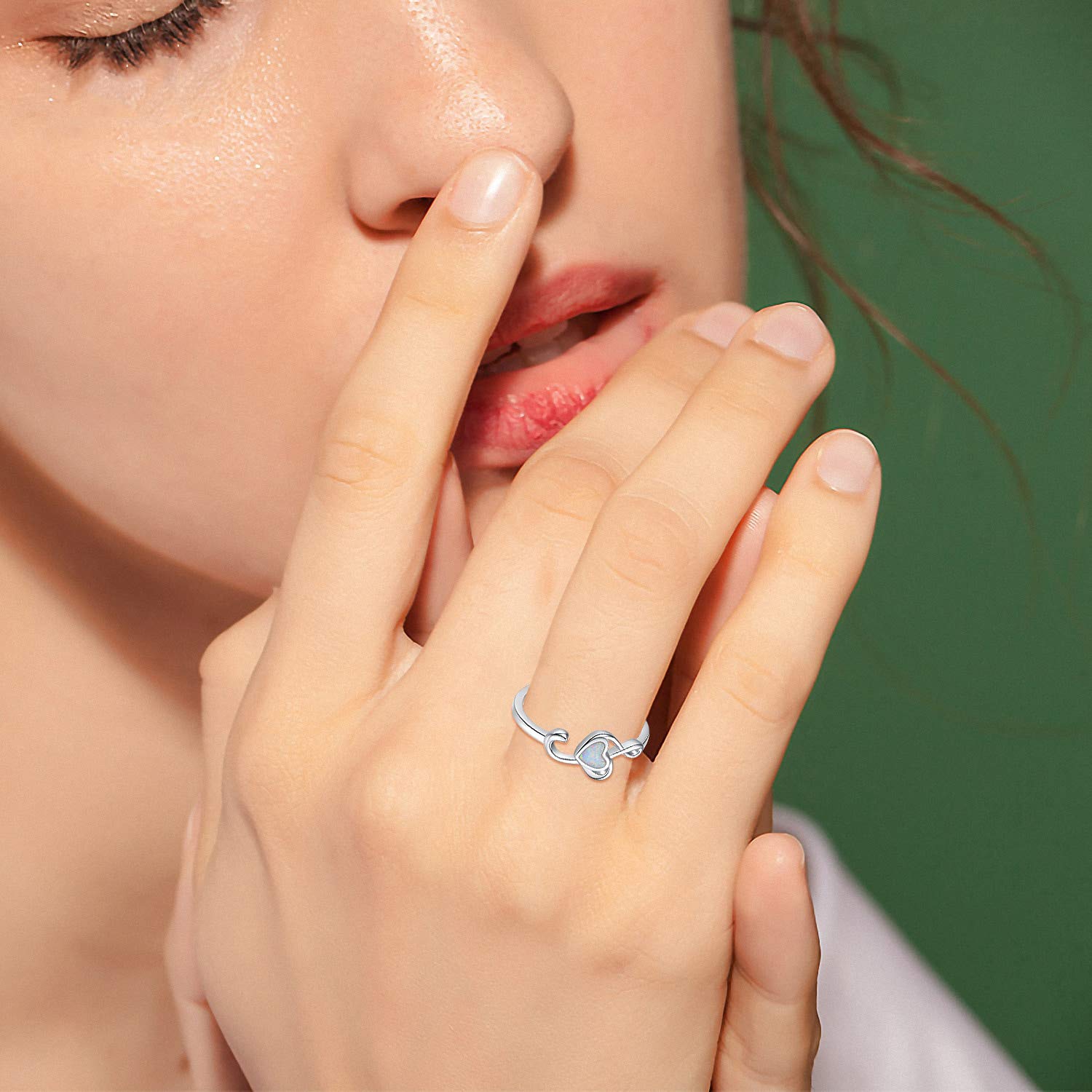 CHENGHONG Anillo de plata de ley 925 con ópalo, nota musical para mujer, anillo de clave de sol para mamá, anillo de corazón, joyería musical para los amantes de la danza tamaño7-9