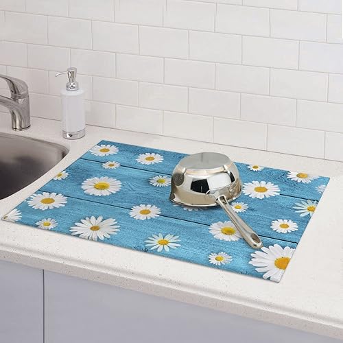 Vista 56 de Tapete de secado de platos de hojas florales verdes para encimera de cocina, 18 x 24 pulgadas, tapete absorbente reversible para platos Hoja floral