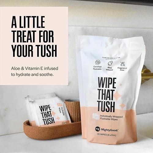 Miniatura 3 de Wipe That Tush On-The-Go Toallitas desechables  1 paquete de 30 toallitas envueltas individualmente  Sin fragancia  Extra grande y suave