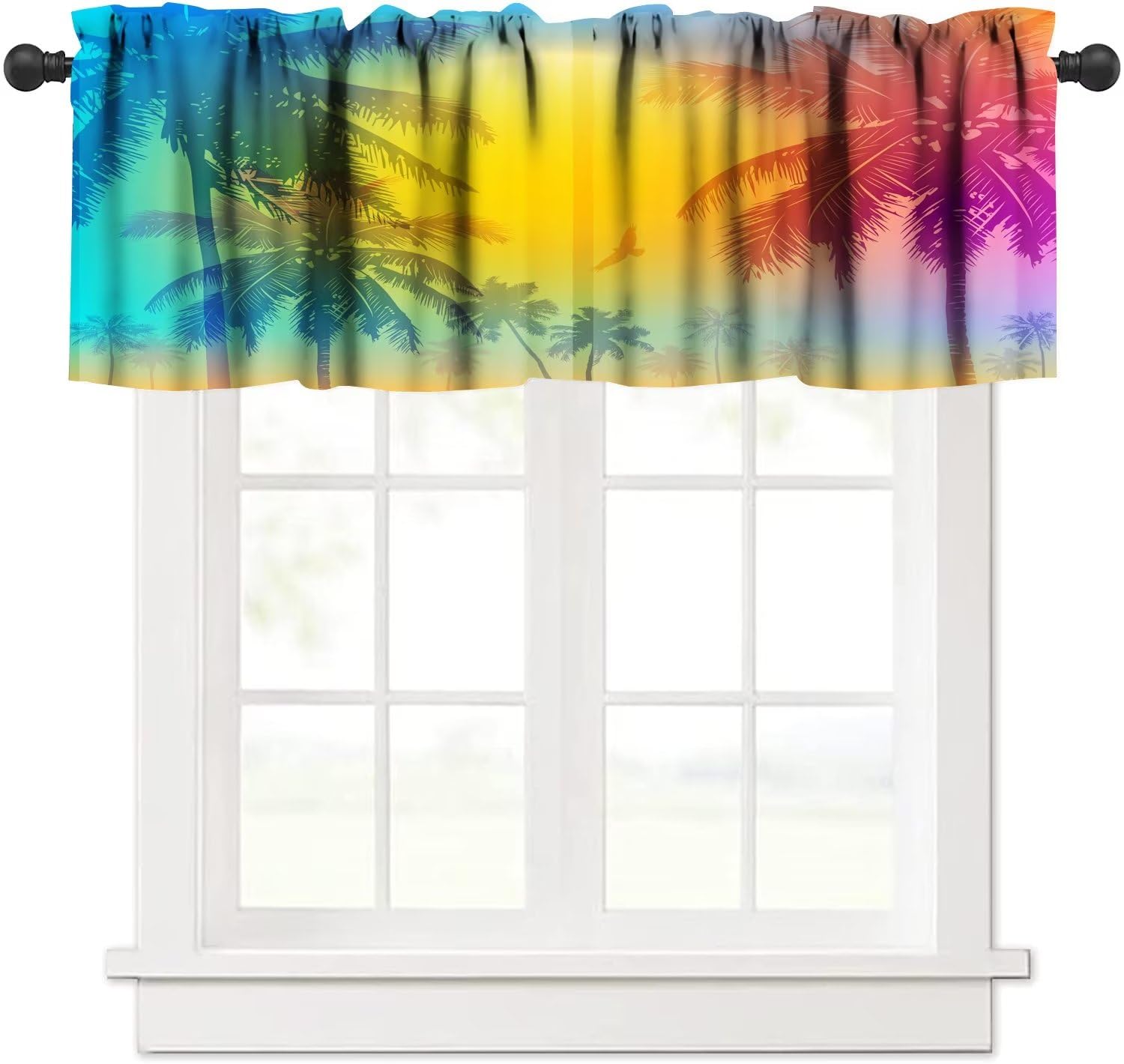 Colorful Coconuts Tree Tropical Beach Window Valance Palm Tree Summer Ocean Valance Curtain Rod Pocket Bedroom Living Room Cafe Dining Room Kitchen