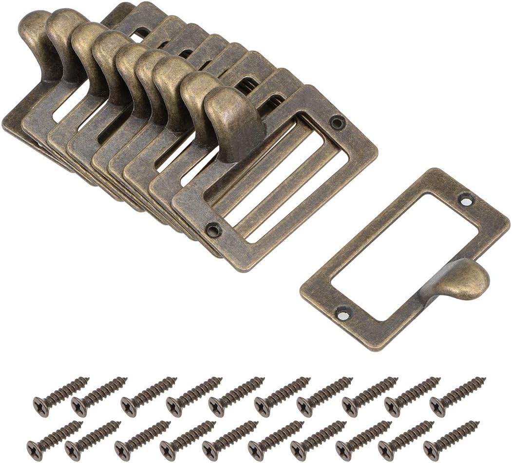 uxcell Label Holder Pull Handles, Vintage Zinc Alloy Label Frame Drawer Knobs for Cabinet Cupboard, Bronze Tone 59x43mm Pack of 10 w Screws