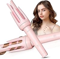 BILITOK Auto Hair Curler: Automatic Curling Iron with 4 Temps, 3 Timers, Anti-Scald, Anti-Tangle, Auto Shut-Off - Pink Rotating Wand