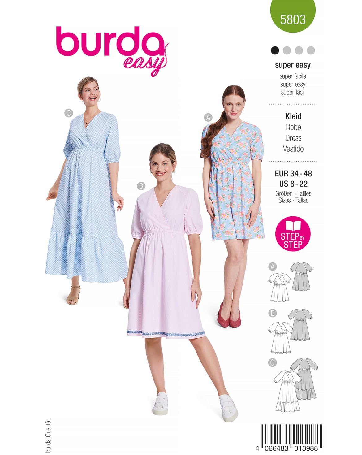 Burda Style Patron de Couture Burda, 5803, Robe [Femme, Taille. 34-​48], Niveau 1 Super Facile